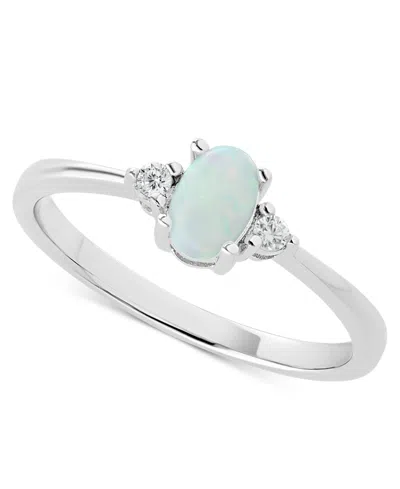Macy's Simulated Opal (4x6mm) & Cubic Zirconia Ring In 18k Gold-plated Sterling Silver, Created For  In Metallic