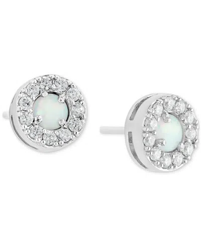 Macy's Simulated Opal & Cubic Zirconia Halo Stud Earrings (4mm) In Sterling Silver, Created For
