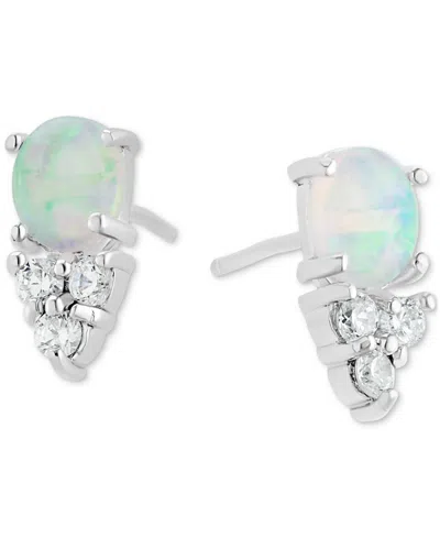 Macy's Simulated Opal & Pave Stud Earrings In Sterling Silver In Multi