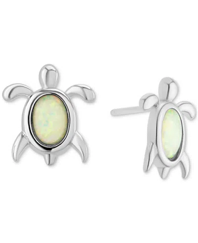Macy's Simulated Opal Bezel Turtle Stud Earrings (7/8 Ct. T.w.) In Sterling Silver In Multi