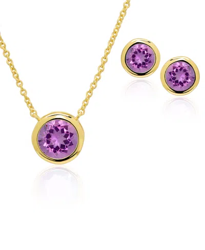 Macy's Simulated Round Bezel Pendant Necklace With Matching Earrings 2-piece Set In Gold Amethyst