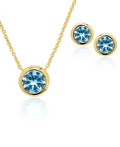 Macy's Simulated Round Bezel Pendant Necklace With Matching Earrings 2-piece Set In Gold,blue Topaz