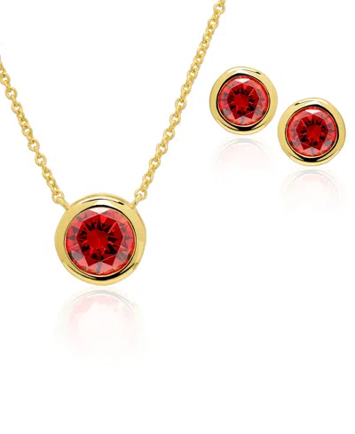 Macy's Simulated Round Bezel Pendant Necklace With Matching Earrings 2-piece Set In Gold,garnet