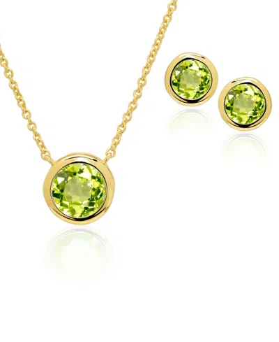Macy's Simulated Round Bezel Pendant Necklace With Matching Earrings 2-piece Set In Gold,peridot