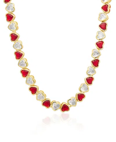 Macy's Simulated Ruby And Cubic Zirconia Bezel Heart 18'' Necklace In Gold