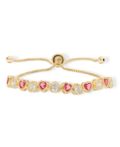 Macy's Simulated Ruby And Cubic Zirconia Bezel Heart Adjustable Bracelet In Gold