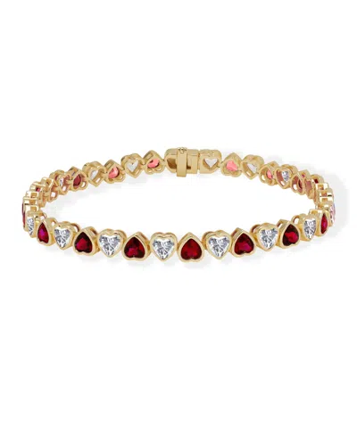 Macy's Simulated Ruby And Cubic Zirconia Bezel Heart Laydown Bracelet In Gold
