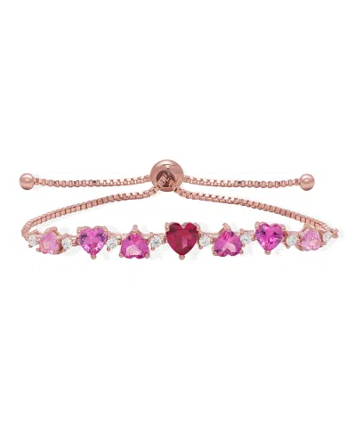 Macy's Simulated Ruby And Simulated Pink Sapphire And Cubic Zirconia Graduated Heart Adjustable Bracelet In Rose Gold