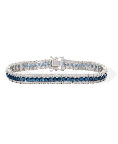 Macy's Simulated Sapphire And Cubic Zirconia Laydown Bracelet In Silver