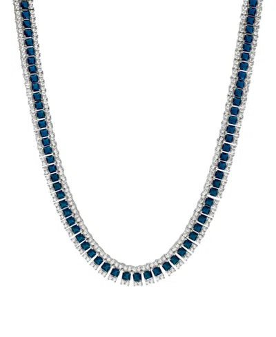 Macy's Simulated Sapphire And Cubic Zirconia Necklace In Silver