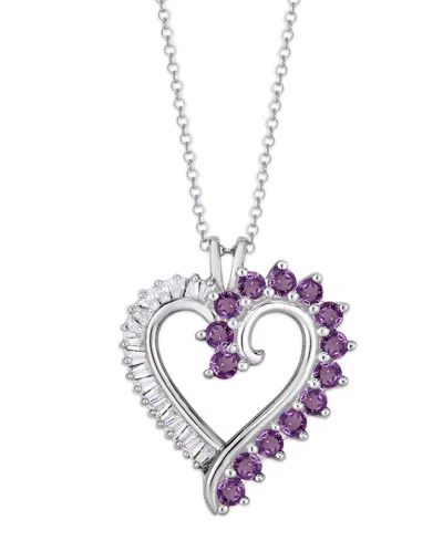 Macy's Simulated Sapphire Baguette And Cubic Zirconia Heart Pendant (also In Amethyst)