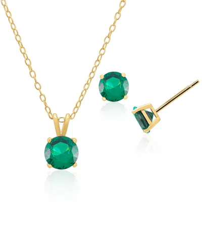 Macy's Simulated Sapphire Solitaire Round Pendant Necklace With Matching Stud Earrings 2-piece Set In Gold,emerald