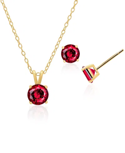 Macy's Simulated Sapphire Solitaire Round Pendant Necklace With Matching Stud Earrings 2-piece Set In Gold,ruby