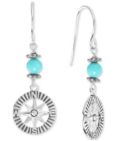 Macy's Simulated Turquoise Compass Drop Earrings In Sterling Silver