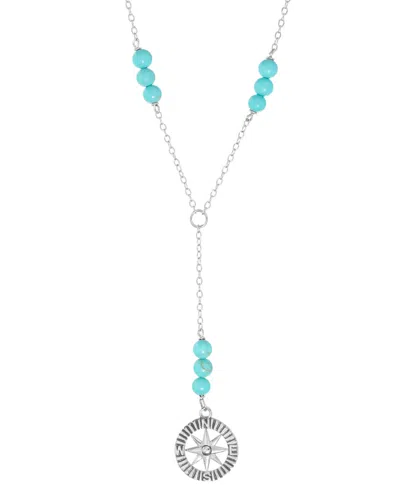 Macy's Simulated Turquoise Compass Lariat Necklace In Sterling Silver, 16" + 2" Extender