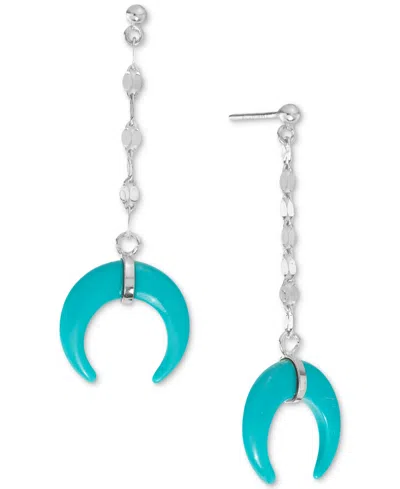 Macy's Simulated Turquoise Horn Double Mirror Link Linear Drop Earrings In Silver