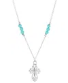 Macy's Simulated Turquoise Openwork Cross Pendant Necklace, 16" + 2" Extender In Turquoise