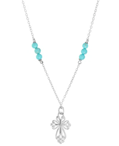 Macy's Simulated Turquoise Openwork Cross Pendant Necklace, 16" + 2" Extender