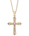 Macy's Sky Blue Topaz (1/3 Ct. T.w.) & White Topaz (5/8 Ct. T.w.) Cross 18" Pendant Necklace In 14k Gold-pl In Amethyst