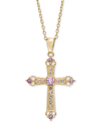 Macy's Sky Blue Topaz (1/3 Ct. T.w.) & White Topaz (5/8 Ct. T.w.) Cross 18" Pendant Necklace In 14k Gold-pl In Amethyst