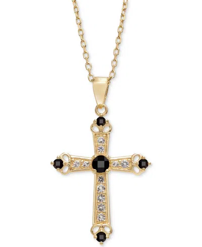 Macy's Sky Blue Topaz (1/3 Ct. T.w.) & White Topaz (5/8 Ct. T.w.) Cross 18" Pendant Necklace In 14k Gold-pl In Onyx
