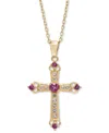 Macy's Sky Blue Topaz (1/3 Ct. T.w.) & White Topaz (5/8 Ct. T.w.) Cross 18" Pendant Necklace In 14k Gold-pl In Rhodolite