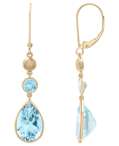Macy's Sky Blue Topaz & Blue Topaz Drop Earrings (12-3/8 Ct. T.w.) In 14k Yellow Gold