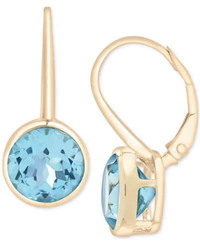 Macy's Sky Blue Topaz Bezel Circle Drop Earrings (7-1/2 Ct. T.w.) In 14k Gold
