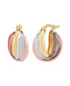 Macy's Small Oval Triple Crossover Tube Hoop Earrings In 10k Yellow, White And Rose Gold In Multi