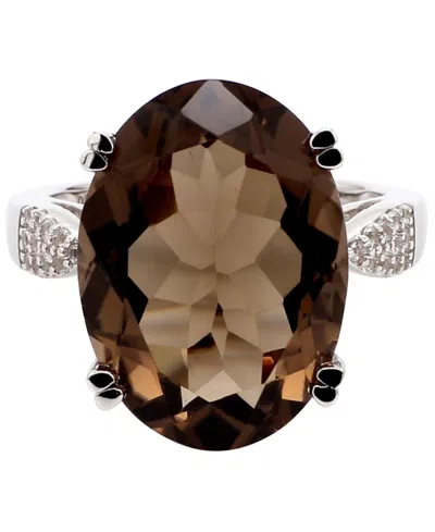 Macy's Smokey Quartz (11 Ct. T.w.) & White Topaz (0.11 Ct. T.w.) Ring In Sterling Silver In Brown