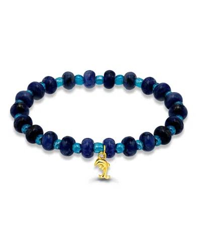 Macy's Sodalite Rondelle Beads And Dolphin Drop Beaded Gold Plated Stretch Bracelet In Blue