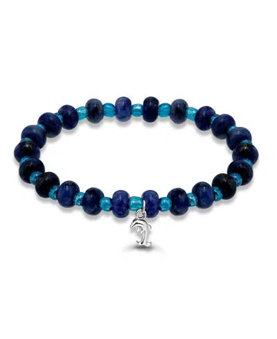 Macy's Sodalite Rondelle Beads And Dolphin Drop Beaded Gold Plated Stretch Bracelet In Blue