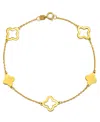 Macy's Solid & Silhouette Alternating Clover Station Link Bracelet In 14k Gold In Yellow Gold
