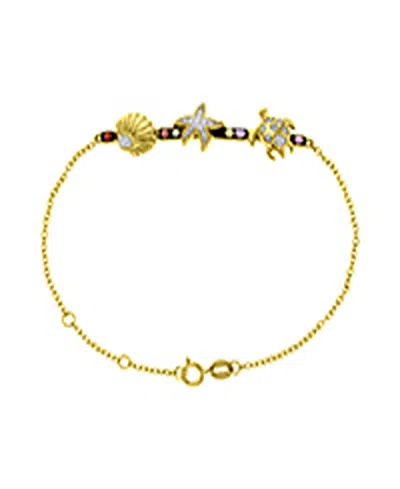 Macy's Starfish & Sea Turtle Bracelet In 14k Yellow Gold Over Sterling Silver