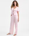 Macy's State Of Day Women's 2-piece Short-sleeve Top And Pants Pajama Set,  Exclusive In Pink