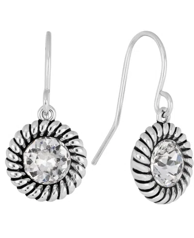Macy's Sterling Silver 6mm Crystal Round Rope Edge Drop Earrings