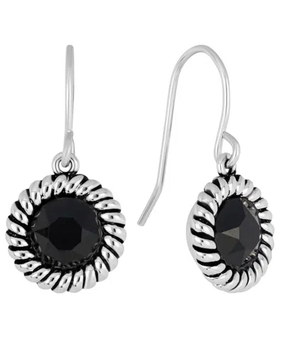 Macy's Sterling Silver 6mm Crystal Round Rope Edge Drop Earrings In Black