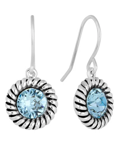 Macy's Sterling Silver 6mm Crystal Round Rope Edge Drop Earrings In Light Aqua