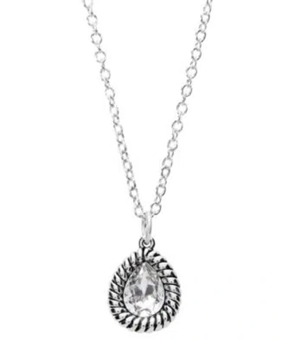 Macy's Macys Sterling Silver Crystal Pear Oxidized Rope Edge Necklace Earrings