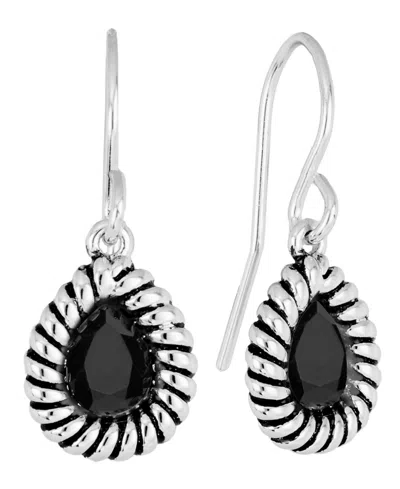 Macy's Sterling Silver Crystal Pear Rope Edge Earrings In Black