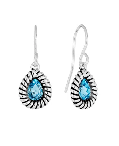 Macy's Sterling Silver Crystal Pear Rope Edge Earrings In Light Aqua