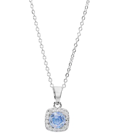 Macy's Sterling Silver Cubic Zirconia Halo Necklace In Blue