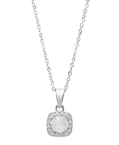 Macy's Sterling Silver Cubic Zirconia Halo Necklace In Crystal