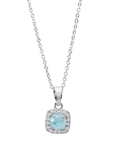 Macy's Sterling Silver Cubic Zirconia Halo Necklace In Light Aqua