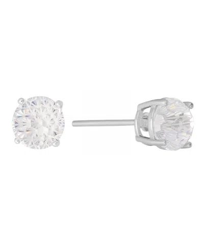 Macy's Sterling Silver Cubic Zirconia Solitaire Stud Earrings In Crystal