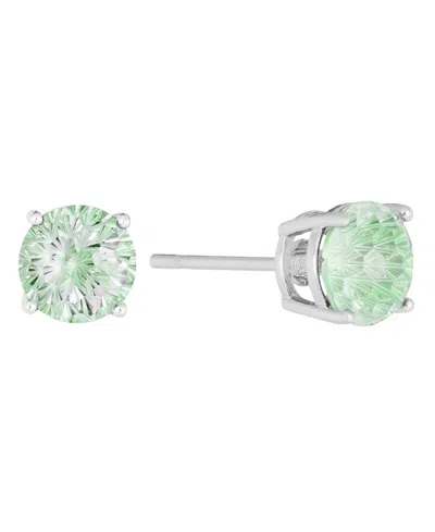 Macy's Sterling Silver Cubic Zirconia Solitaire Stud Earrings In Green