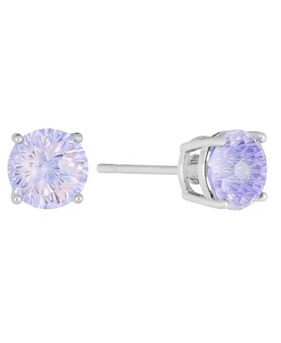Macy's Sterling Silver Cubic Zirconia Solitaire Stud Earrings In Purple