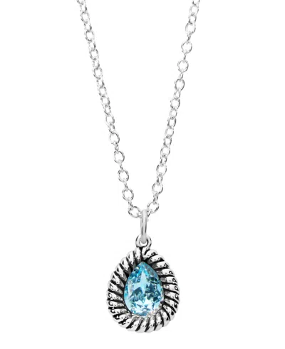 Macy's Sterling Silver Pear-shaped Crystal Rope Edge Necklace In Light Aqua