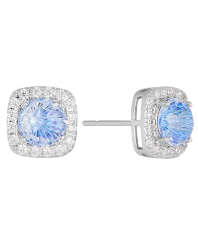 Macy's Sterling Silver Starlight Cubic Zirconia Cushion Halo Stud Earrings In Blue