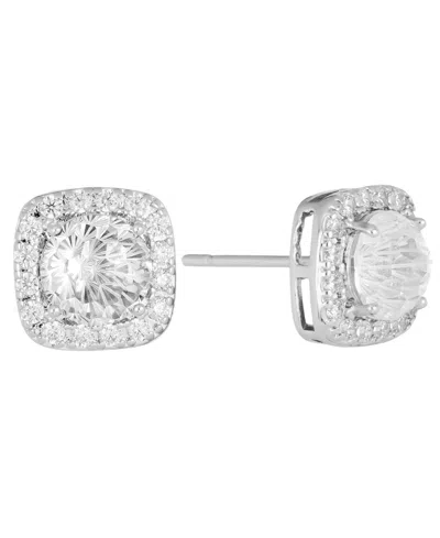 Macy's Sterling Silver Starlight Cubic Zirconia Cushion Halo Stud Earrings In Crystal